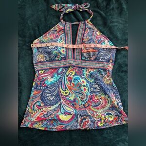 Liz Claiborne Women's Size 12 Blue Paisley Halter Tankini